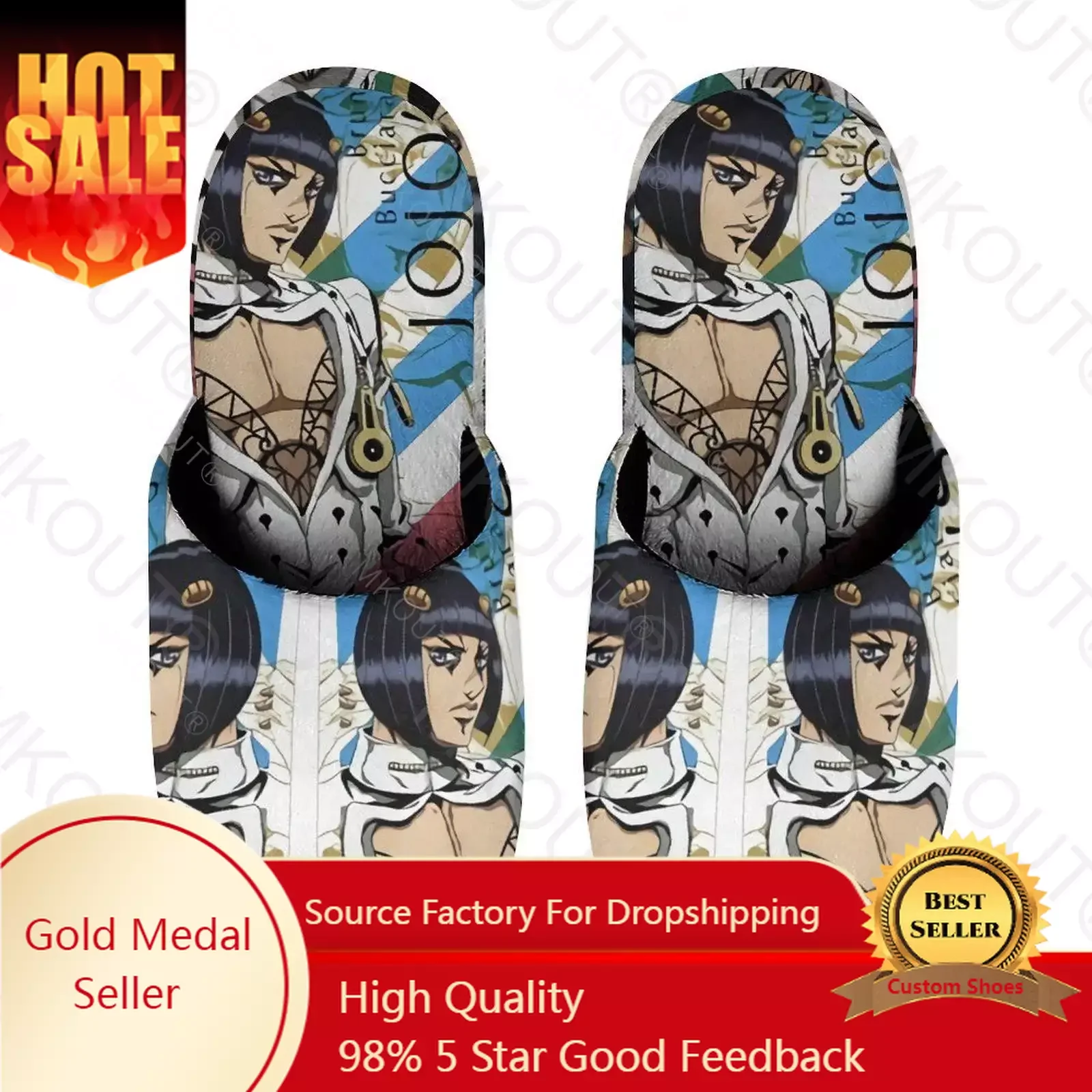 JoJo Bizarre Adventure Love (1) sandal katun hangat untuk pria wanita sepatu berbulu antiselip sol lunak tebal rumah Sl