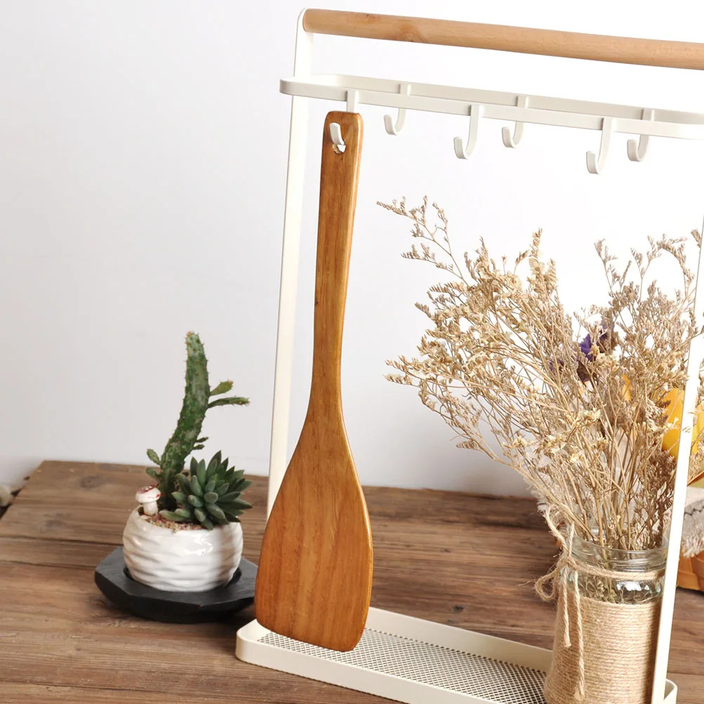 

Wood Spatula Portable Cooking Shovel Long Handle Brown Ergonomic Non-Stick Wooden Kitchen Gadget for Home Hotel Restaurant