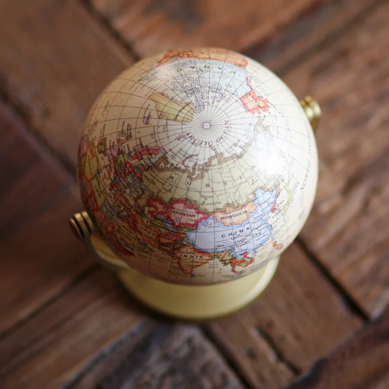 10cm Retro Globe 360 Rotating Earth World Ocean Map Ball Antique Desktop Geography Learning Education Home School Decoration