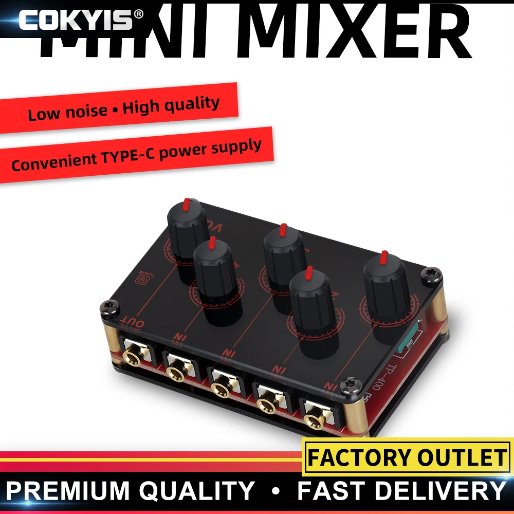 Mini 4 Channel Stereo Line Mixer 4 Inputs 1 Output For Live Studio Recording Low Noise USB Rechargeable TP400 stereo mixer