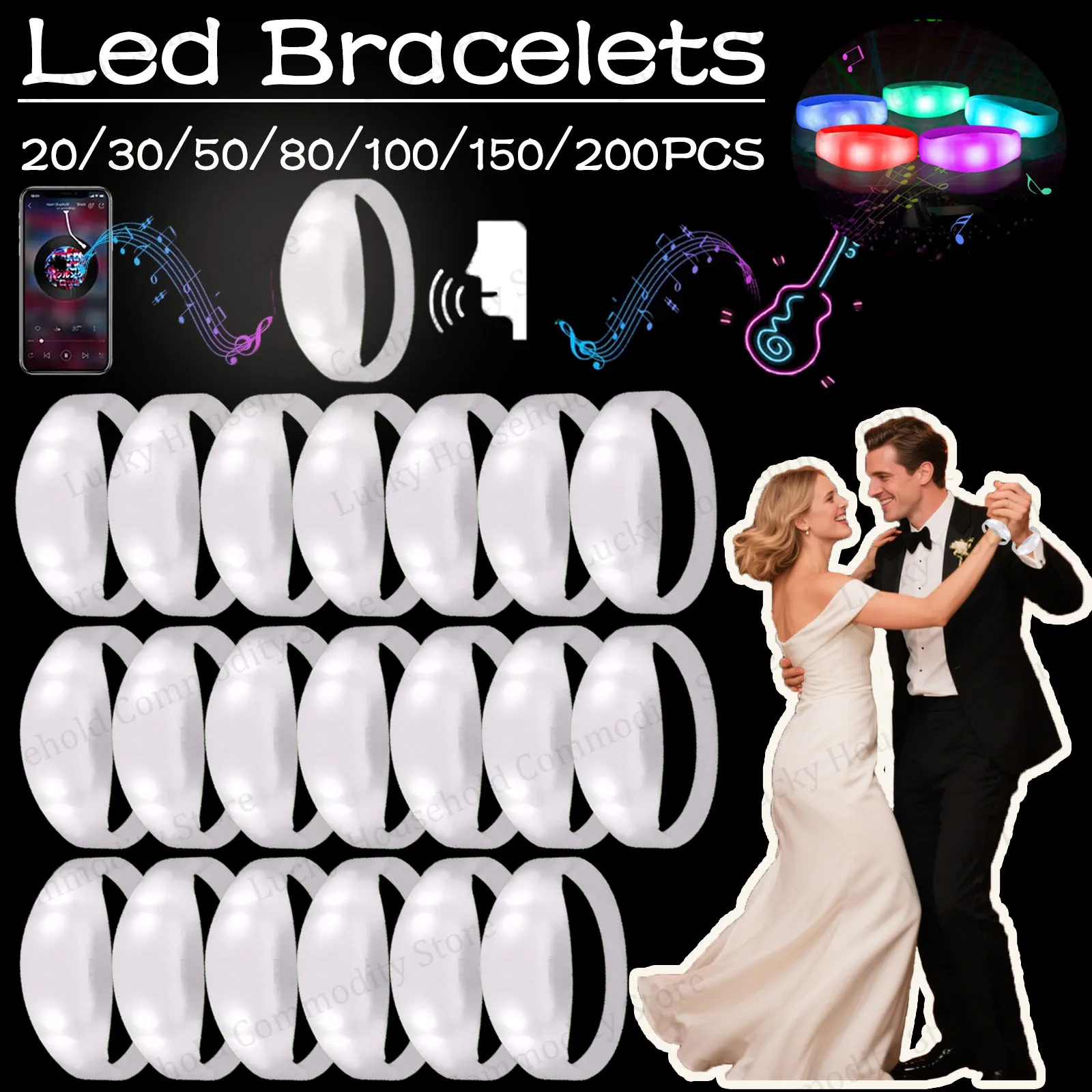 20-100PCS Music&Sound Activated Led Bracelets Fluorescent Light Bracelets Rhythmic Bracelet Glow Accessories Wedding Party