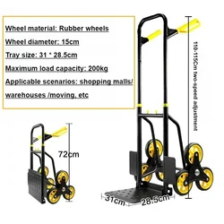 Heavy Duty Stair Climber Hand Truck and Dolly 200KG Capacity Heavy-Duty Trolley Cart with Telescoping Handle and Rubber Wheels