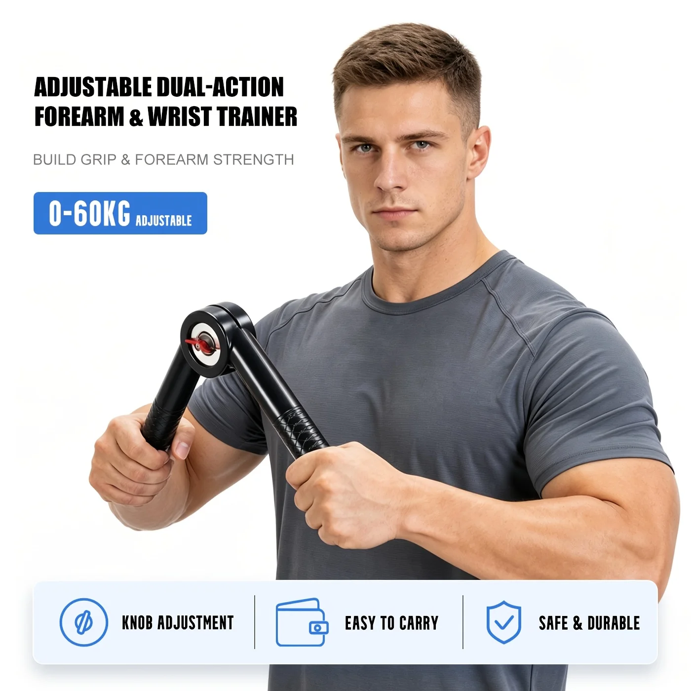 0-60KG Adjustable Forearm Trainer Dual Direction Arm Hand Grip Workout Portable Silent Wrist Strength for Fitness Enthusiasts