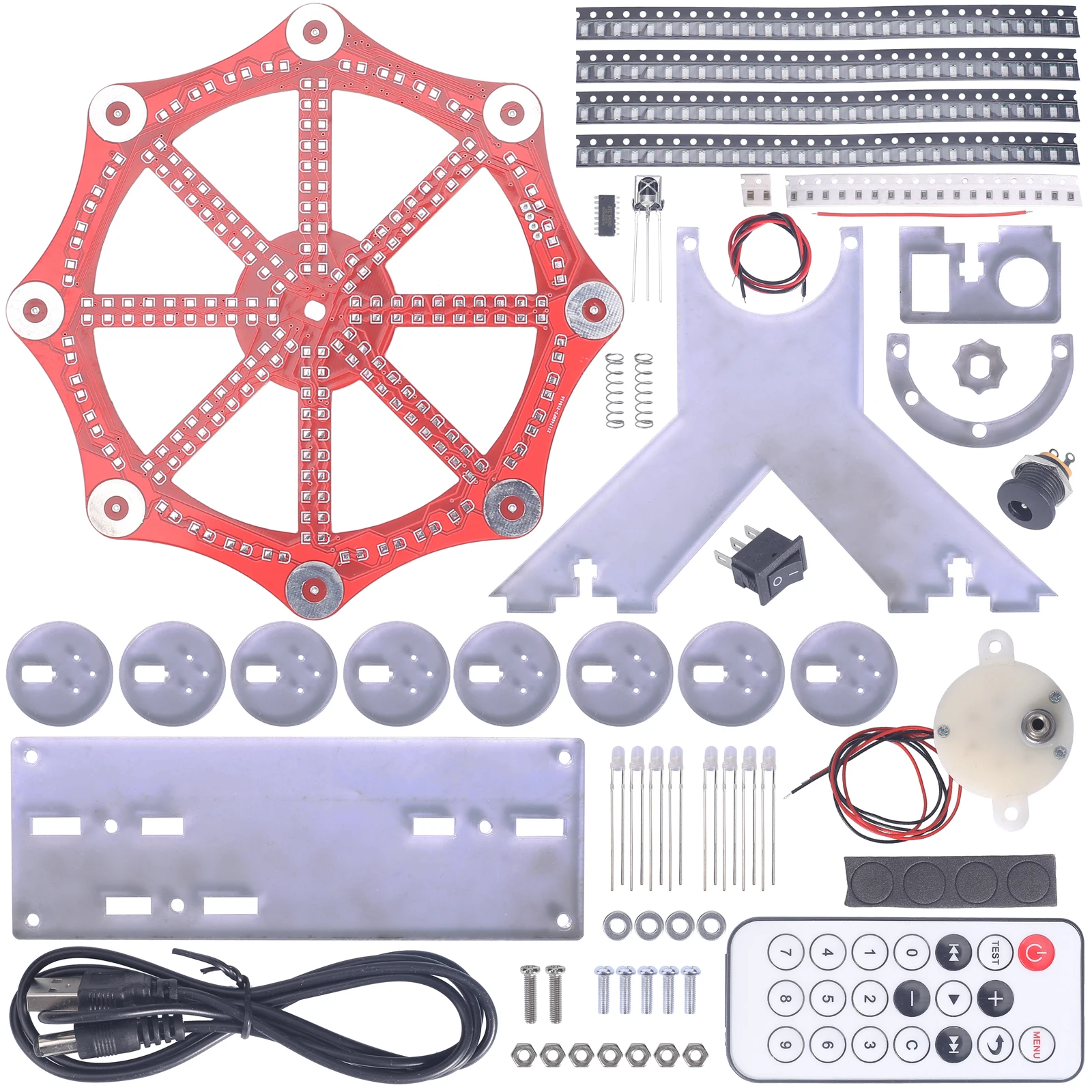 DIY Electronic Kit LED Rotating Ferris Wheel Flashing Soldering Project Practice Kit 10 Kinds Flashing Mode Remote Control DC 5V