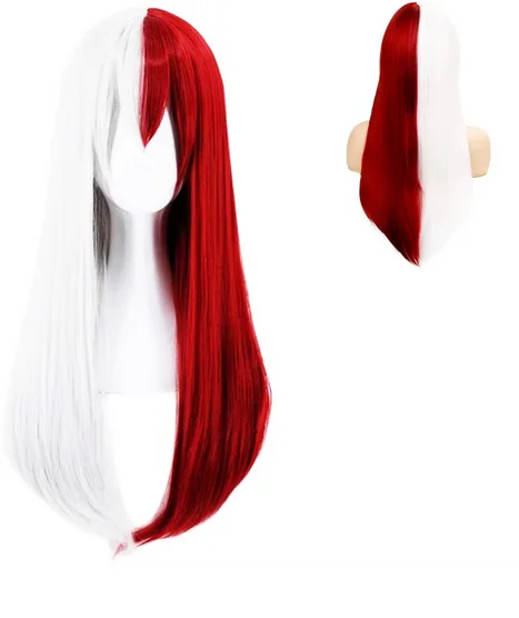 Anime My Hero Academia Wig Cosplay lurus untuk wanita Wig kostum Anime putih setengah merah untuk pesta Halloween