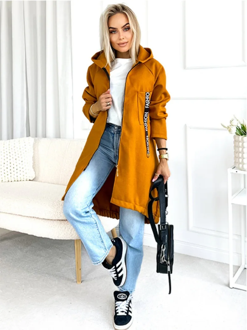 

Casual Women's Solid Color Daily Versatile Sweatshirt Loose Fashionable Commuter Style Cardigan Long Sleeve Pocket Zipper Hoodie