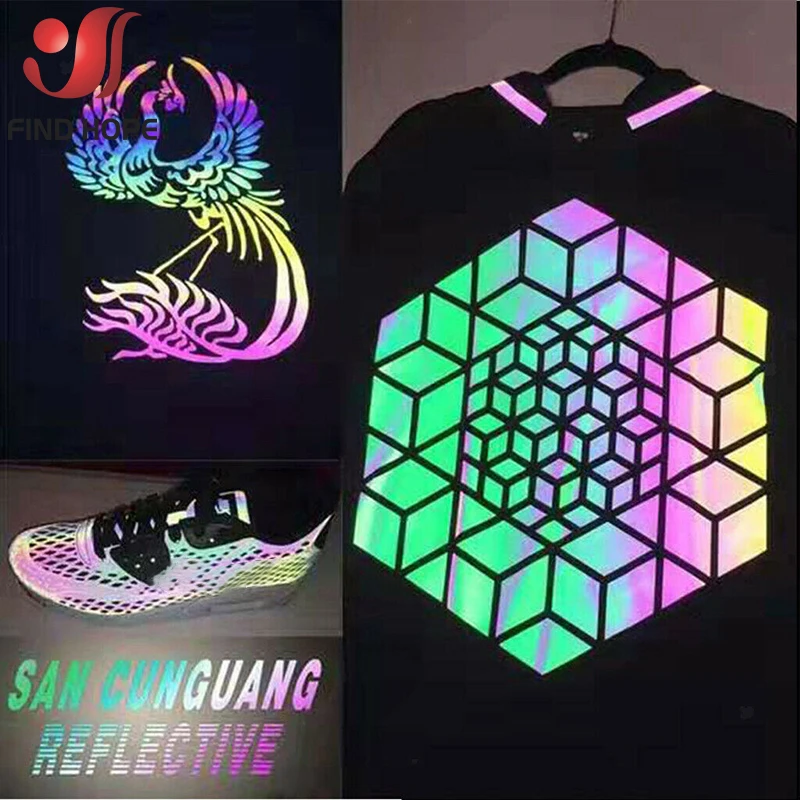 PU Reflective Heat Transfer Vinyl Film Gray/Rainbow HTV Iron on T-shirts Making Design DIY Clothing Fabric Bags Decor For Cut