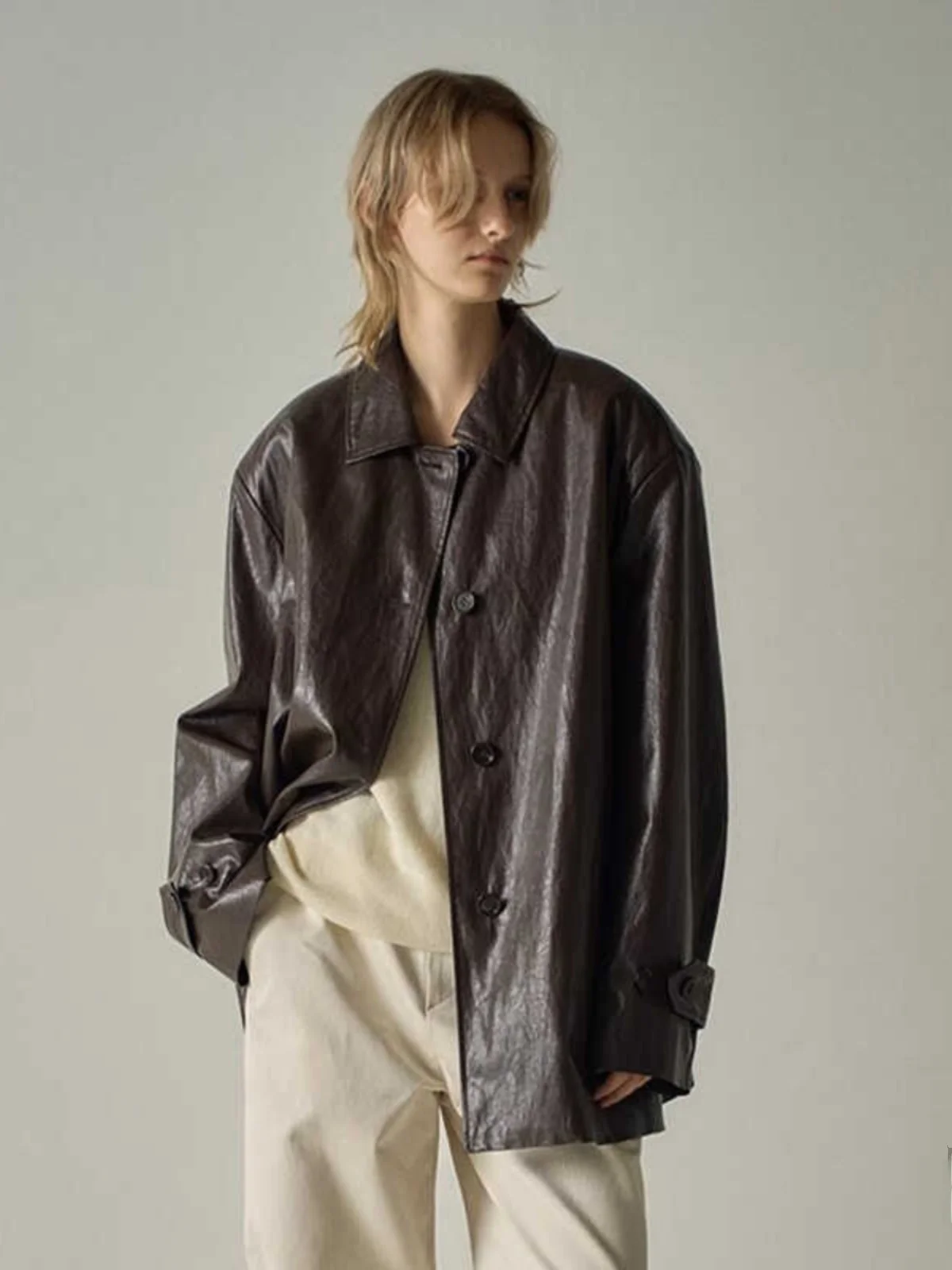 mat Sle Women's Leather Jaet Spring Autumn New Arrival Elegance Unique High-End Feel Stand Collar Zipper Coat