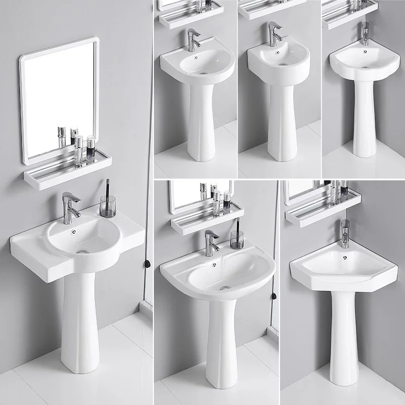 Column basin Washbasin Household small apartment bathroom integrated ceramic floor-to-ceiling triangular mini balcony Washbasin