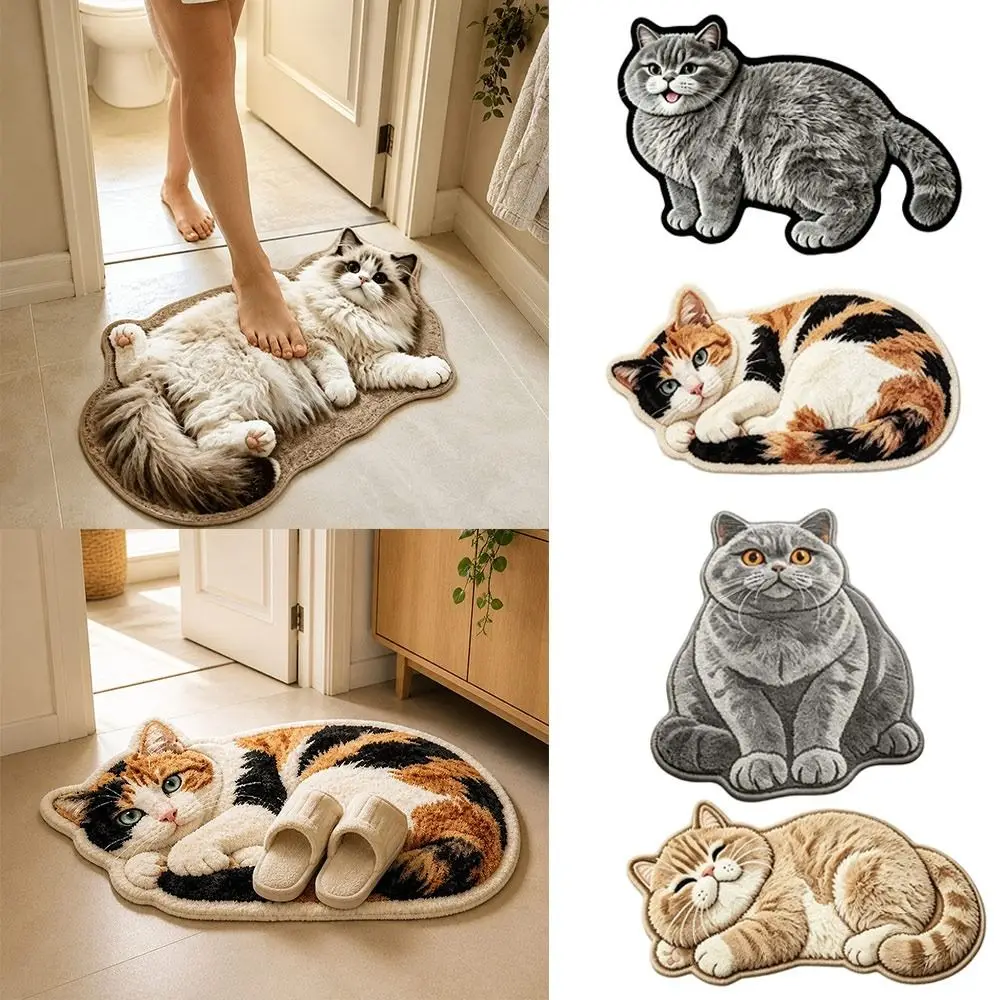 Special-shaped Cat Floor Mat Absorbent Soft Surface Cat Shaped Carpet Non Slip Backing Cat Pattern Cat Shaped Rug Bedroom Decor