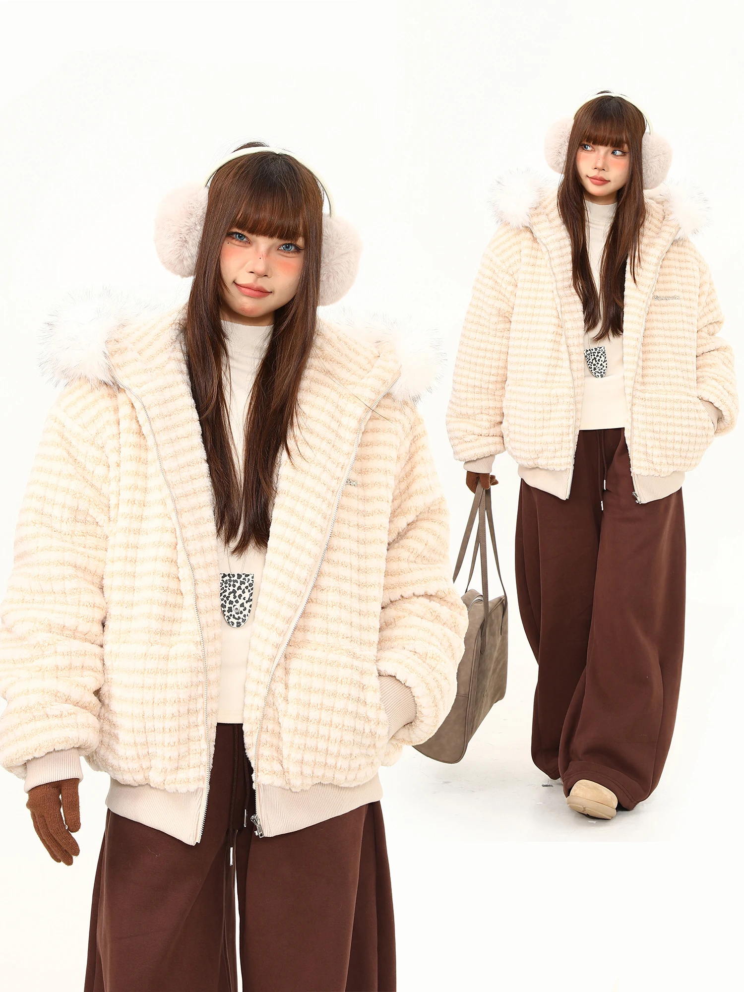 

Утепленная зимняя хлопковая куртка с капюшоном для женщин, свободного кроя, универсальная, теплая, в уличном стиле, нейтральная, с длинными рукавами, на молнии