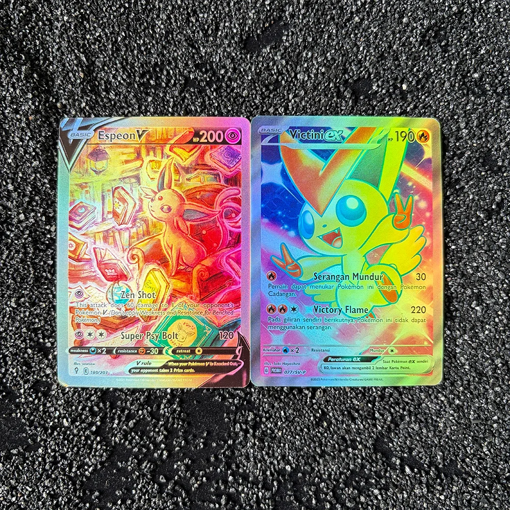 

DIY PTCG Proxy Rating Single Card English ESPEON VICTINI Collection Card High Quality Replica Card Anime Collectible Card Toy
