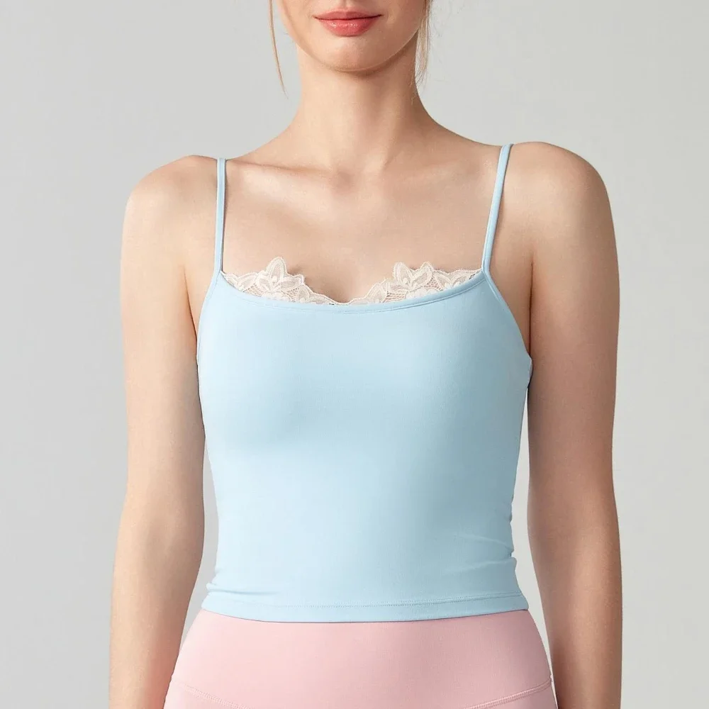 MIML Gym Yoga Clothes Woman Ladies Lace Splice Strap Vest Sexy Slimming Short Top Summer Fashionable Casual Women's Clothing