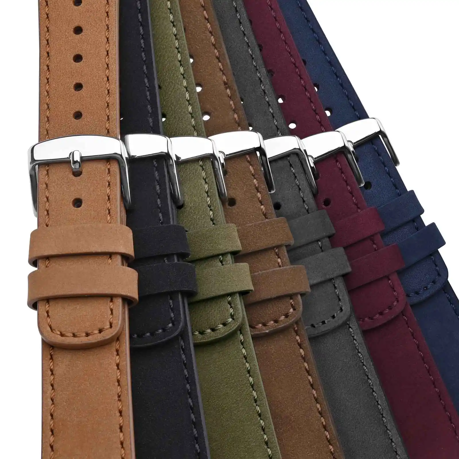 WOCCI Nubuck Top Grain Leather Watch Strap 18mm 20mm 22mm Men Women Replacement Bracelet for Amazfit Samsung Galaxy Huawei
