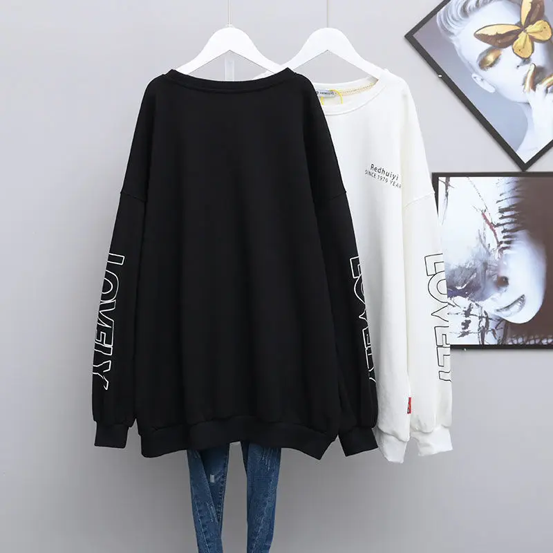 Plus Size 6XL 150kg Autumn Cartoon T Shirt Long Sleeve O Neck Black Tees Women Large Tops Oversized Tshirt