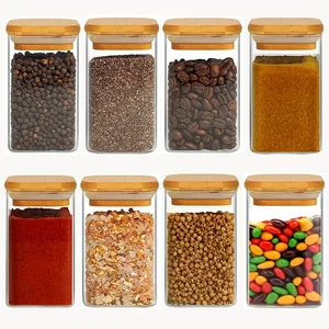 Glass bottles with hermetic lids, clear food storage containers, bamboo lids, 10oz, 1 pc, 2 pcs, 4 pcs, 8pcs 12 Main Sales Glass Bomboniere - №11