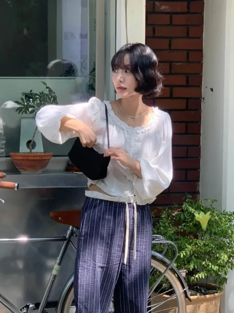

Sweet Agel Ruffle Sve Женский свитер с одной пуговицей Bubble irt Commute Sle Long Sve Spring Autumn Chinese Brandl