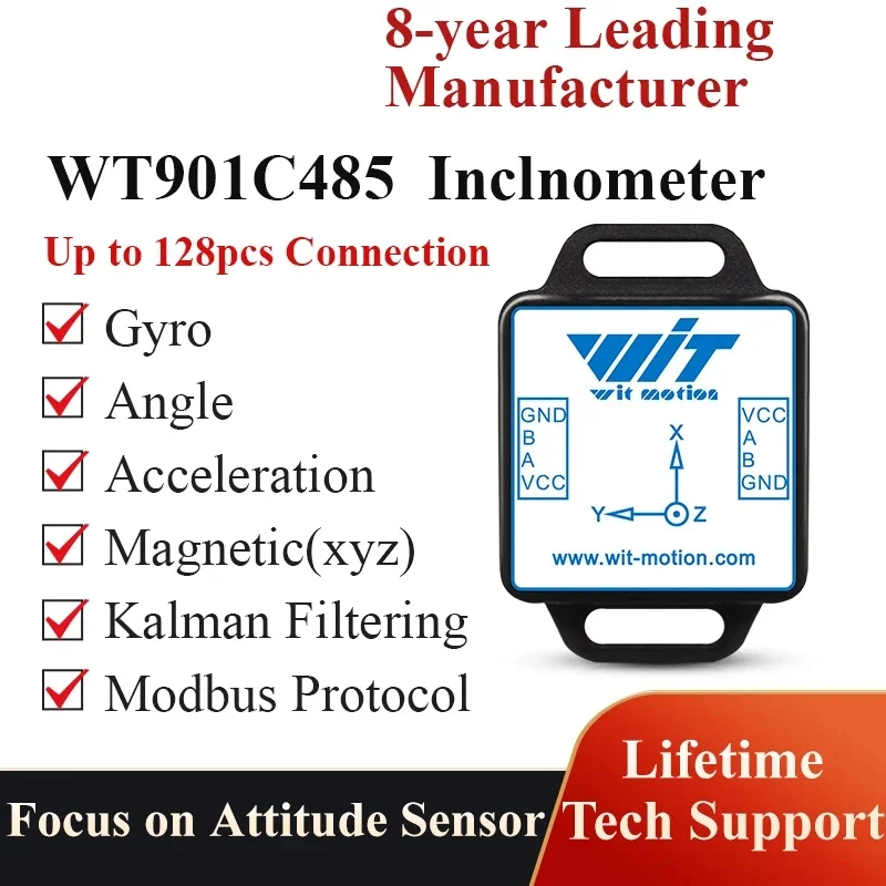 WitMotion WT901C485 9-Axis AHRS Inclinometer Acceleration+Gyro+Angle (XY 0.05° Accuracy)+Digital Compass, RS485 Modbus Protocol