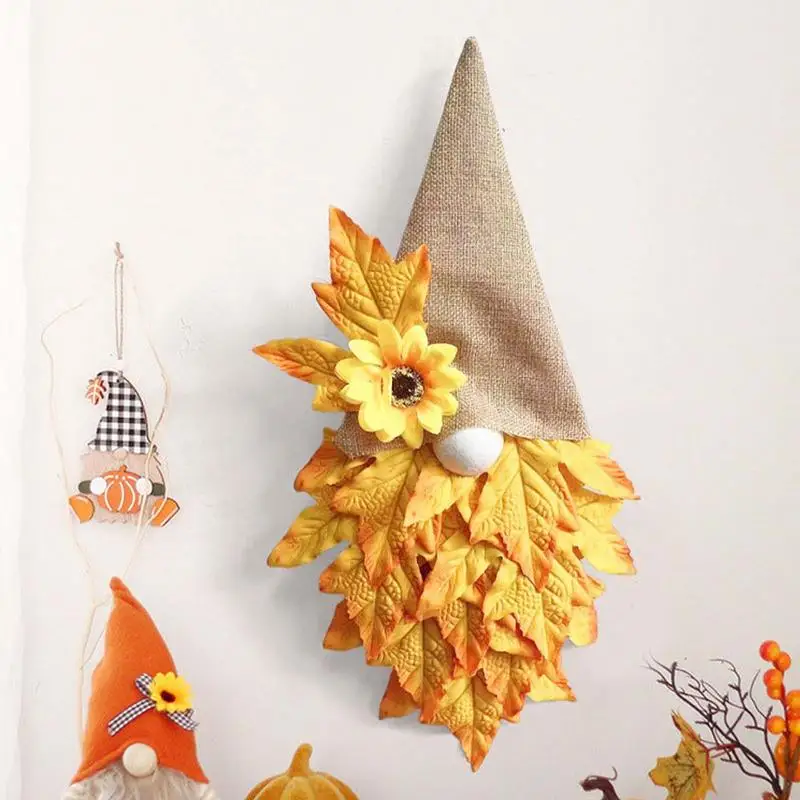 Autumn Maple Leaf Hat Gnomes Wreath Harvest Festival Garland Sunflower Door Wall Hanging Thanksgiving Day Home Decoration