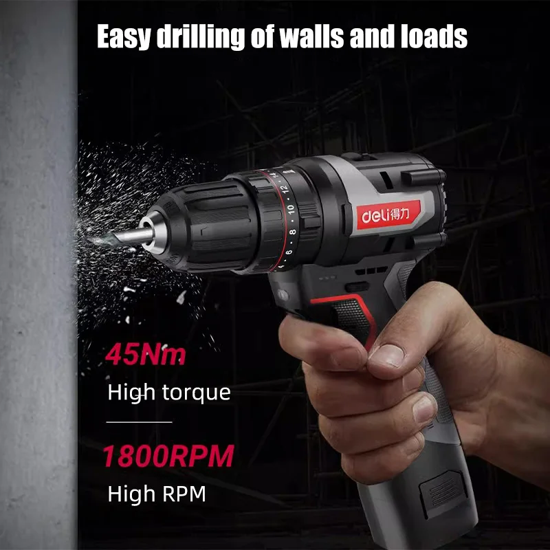 Deli Brushless 16V Electric Screwdriver With a Large Torque Of 45N.m Impact Type Cordless Drill Household Multi-functiona