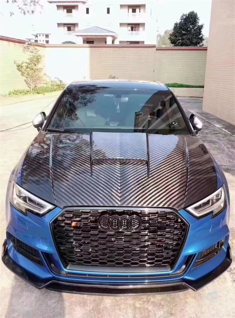 لأودي A3 S3 RS3 2013 2014 2015 2016 2017 2018 2019 ReaI ألياف الكربون الجافة محرك غطاء محرك السيارة مجموعة غطاء