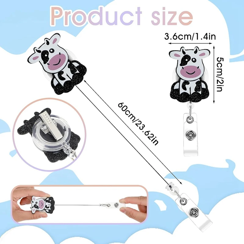 Clips de carrete de insignia de vaca, soporte de tarjeta de nombre de identificación, Clip giratorio, 3 piezas