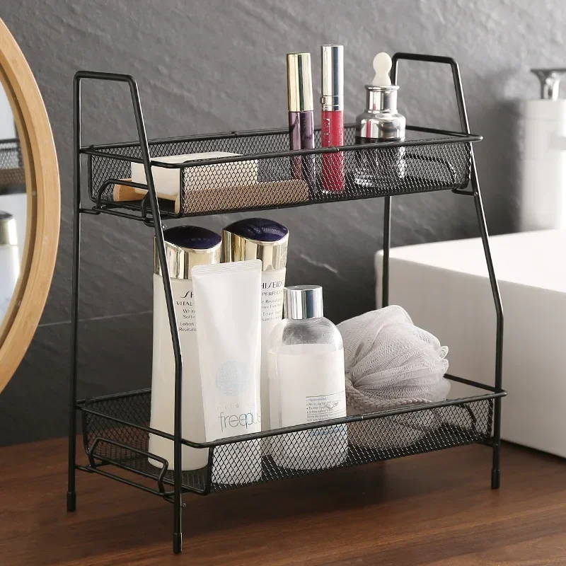 

New Iron Kitchen Storage Rack Cosmetic Makeup Basket Metal Spice Seasoning Holder Assembly Bathroom Shelf Desktop Basket