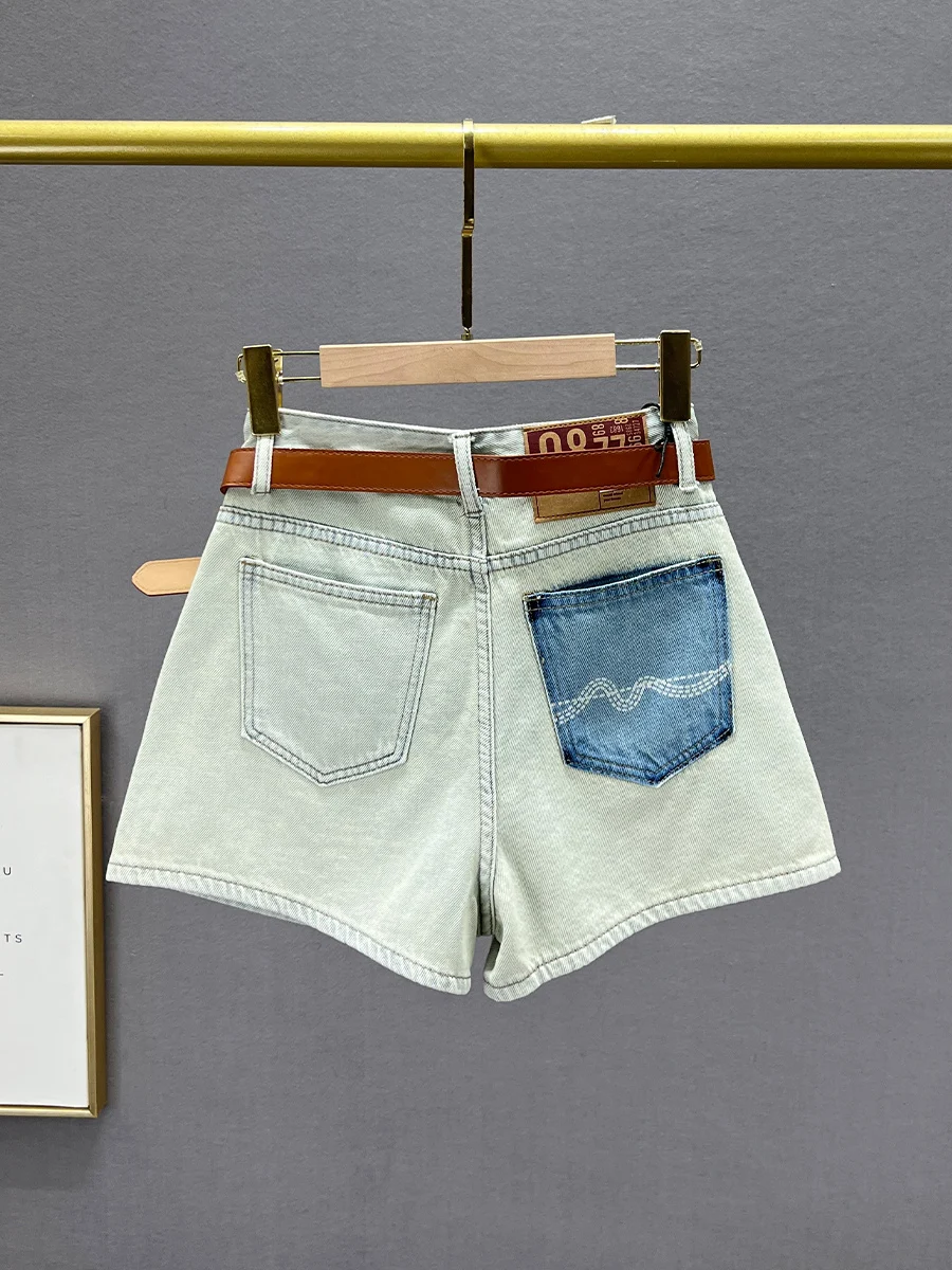 

Женские летние джинсовые шорты с высокой талией, свободного кроя, из светлого денима, модные, А-силуэта, с широкими штанинами, универсальные повседневные шорты