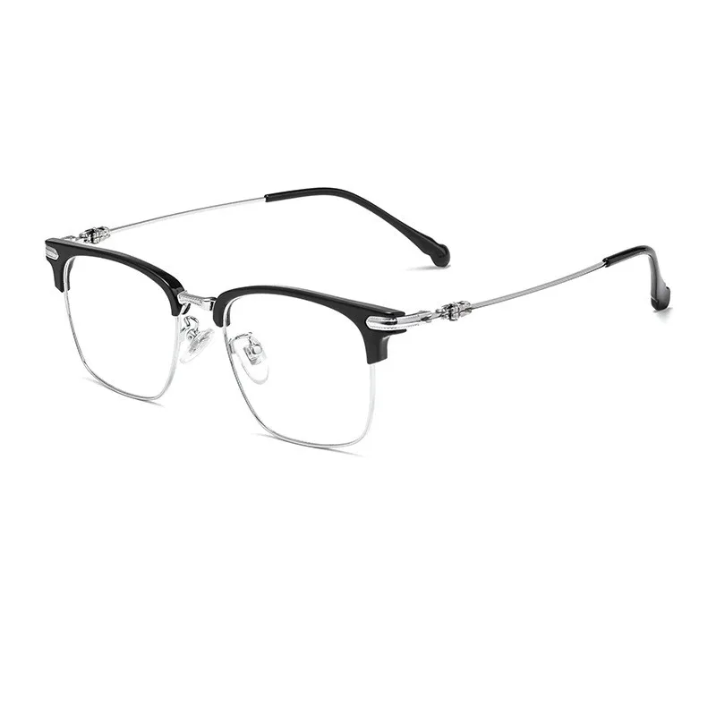 Vintage Quadrat Titan Legierung Brille Halb-Rahmen Marke Design Anti Blau Licht Lesebrille Für Männer Frauen Reader + 1,75 2,5 3,0