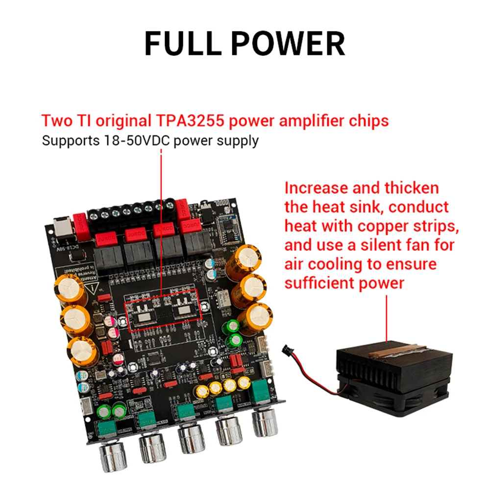 ZK-APTX3 2.1 Channel Qualcomm Bluetooth Amplifier Board 300W+300W+600W TPA3255 Subwoofer Theater Audio Stereo Equalizer Amp