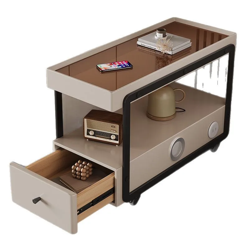 Mesa de cabeceira inteligente gaveta rolante móvel minimalista premium moderno sofá mesa lateral quarto sala estar armazenamento canto