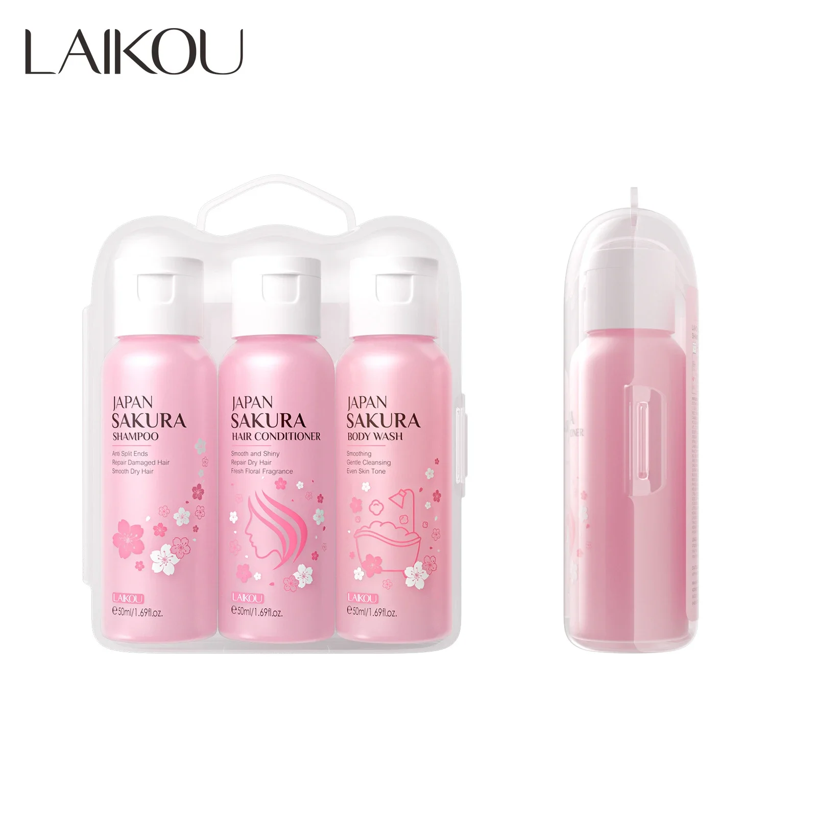 LAIKOU Sakura-champú de ducha para el baño, acondicionador para el cabello con flor de cerezo, limpieza suave, hidratante, fragante, cuidado de la piel