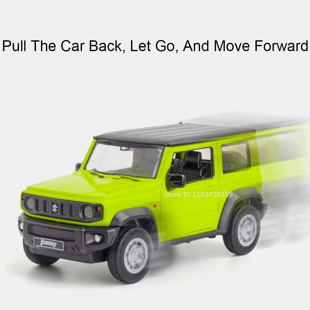 1:26 Modellspielzeug Suzuki Jimny 2018 Autos Legierung Druckguss Ornament Geländewagen Sound Licht Türen geöffnet Zurückziehen für Jungen Geschenke