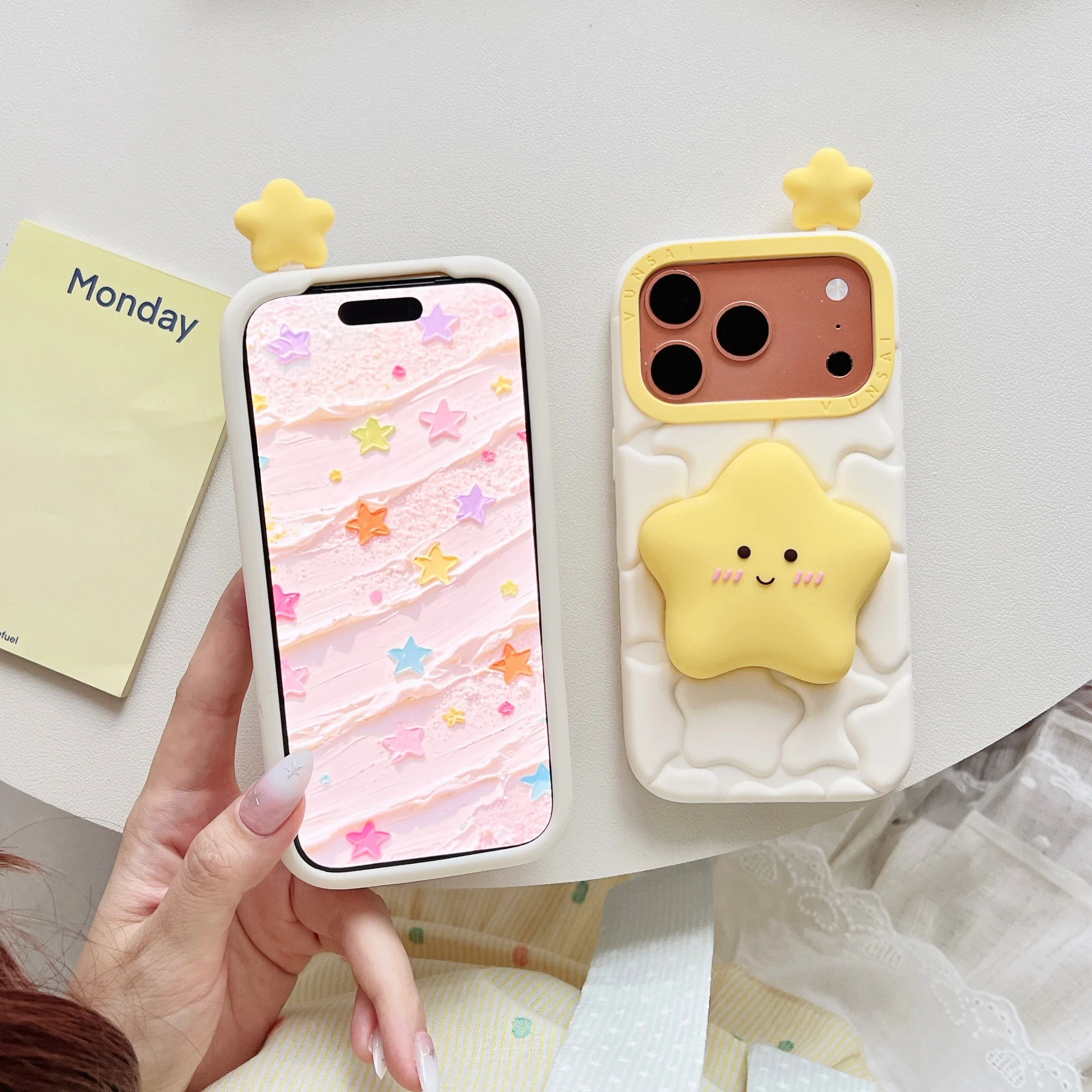 Kawaii 3D Cartoon Stars Stars Soft Silicone Cover For iPhone 17 16 15 14 13 12 Pro Max Cute Cartoon Shockproof Phone Case view 4
