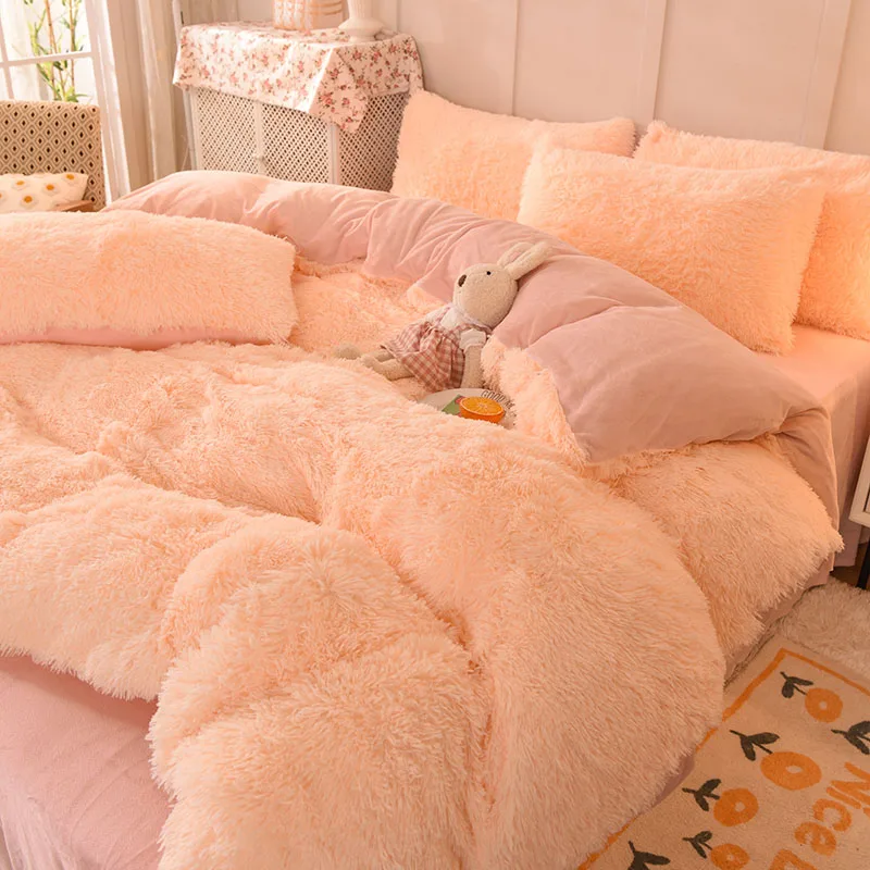 Thickened Warm Lamb Wool Plush Quilt 1 PCS High-end Luxury Mink Velvet Duvet Cover Pillow Case Winter Bedding Girl Bed Decor