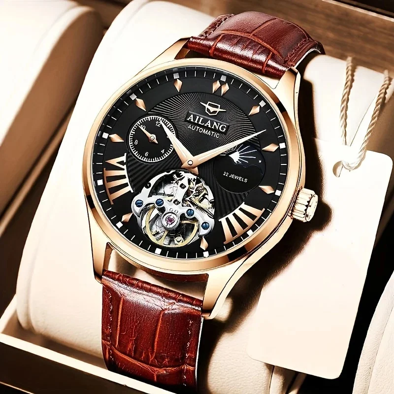 ailang-8607-men’s-skeleton-tourbillon-automatic-mechanical-watch-moon-phase-display-luminous-hands-waterproof-casual-fashion