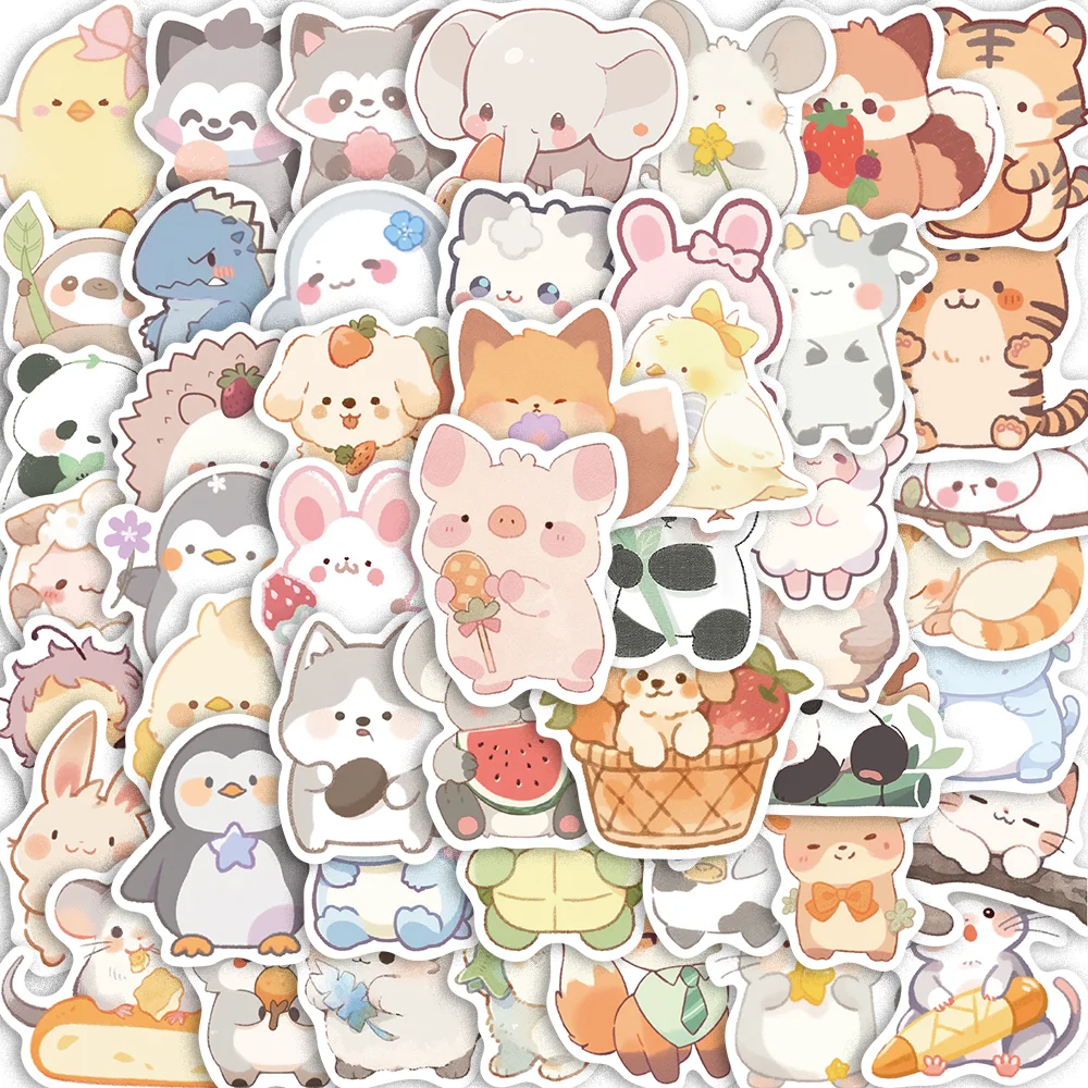 

50pcs Cartoon Version Animal Stickers for Envelope Scrapbook Laptop Water Cup Guitar Luggage Notebook Kawaii Waterproof Decal