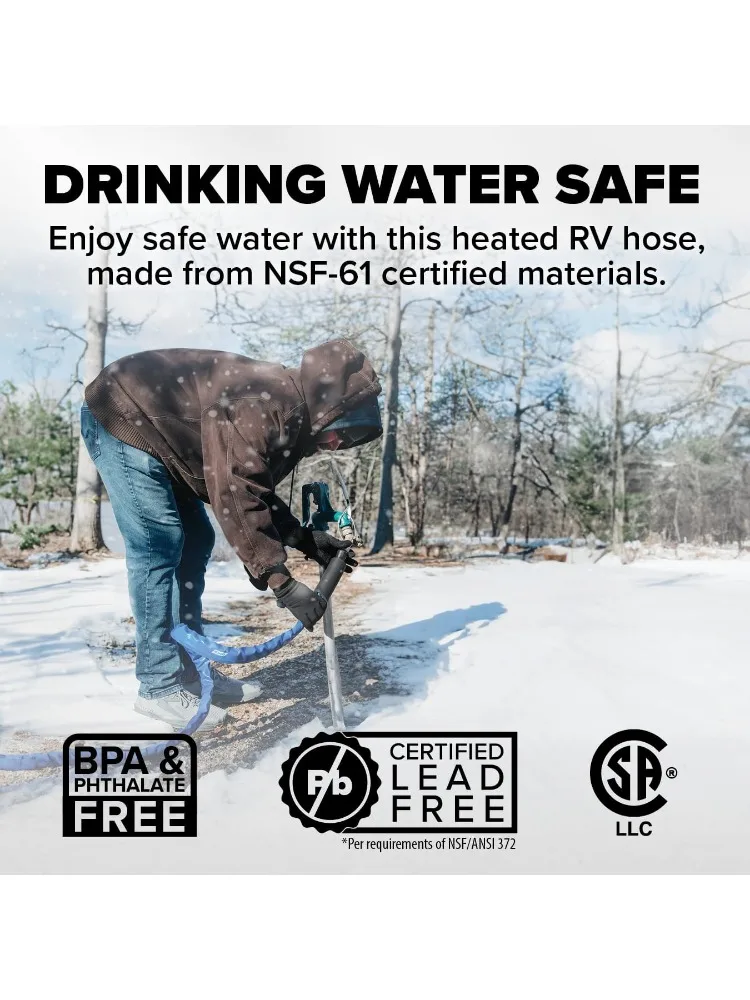 Selang Air Panas 50' untuk RV — Mencegah Pembekuan hingga -20 °   — Bersertifikat Untuk Air Minum & Bebas Timah — Cocok untuk Berkemah