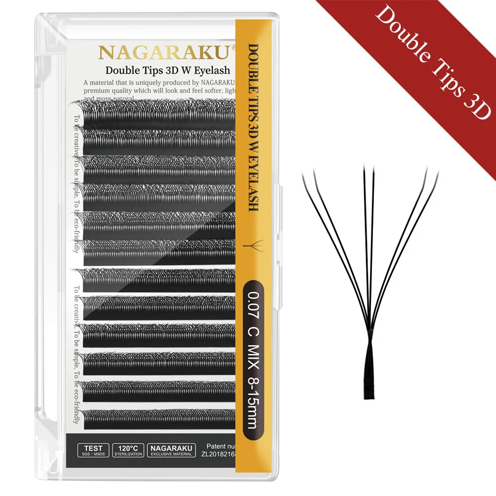 NAGARAKU Pestañas 3D W de doble punta Extensiones de pestañas en forma de W Ventiladores prefabricados en blíster