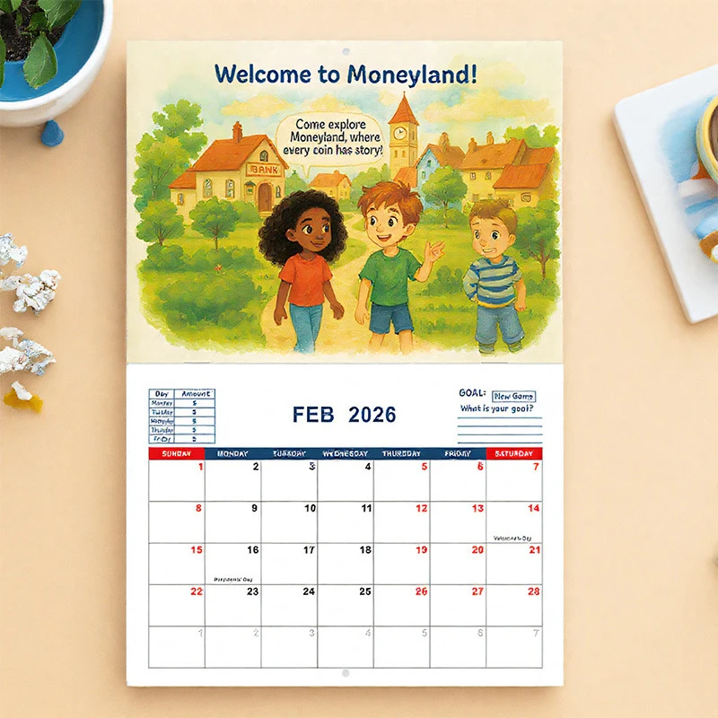 Tableau de calendrier pour enfants 2026 12 mois, gestion de l'argent, calendrier de planification, outil d'apprentissage éducatif interactif