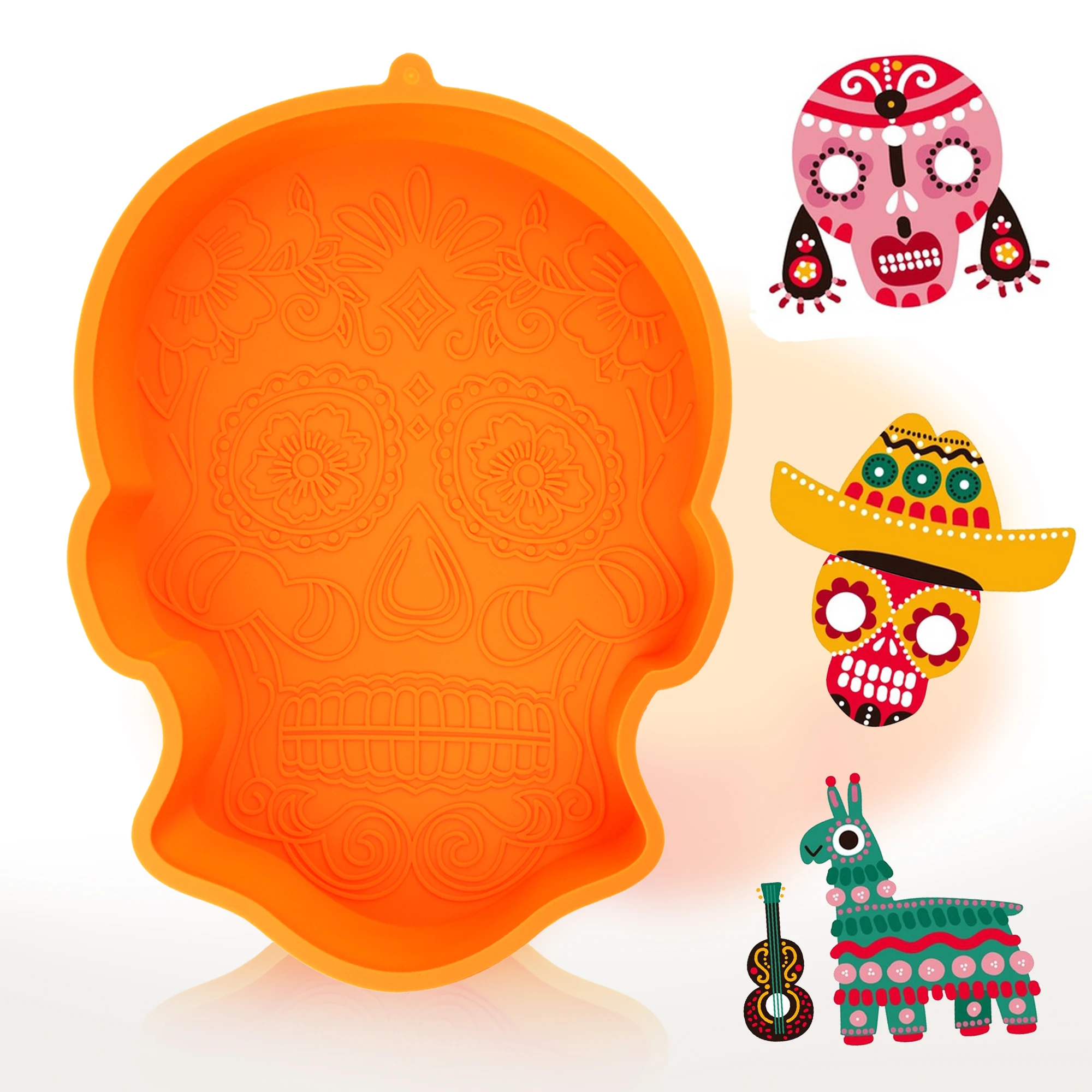 1pc Orange Silicone Halloween Cake Mold Large Non-Stick Day of the Dead Candy Mold for Making Gelatin Cake Candy Pudding Jelly