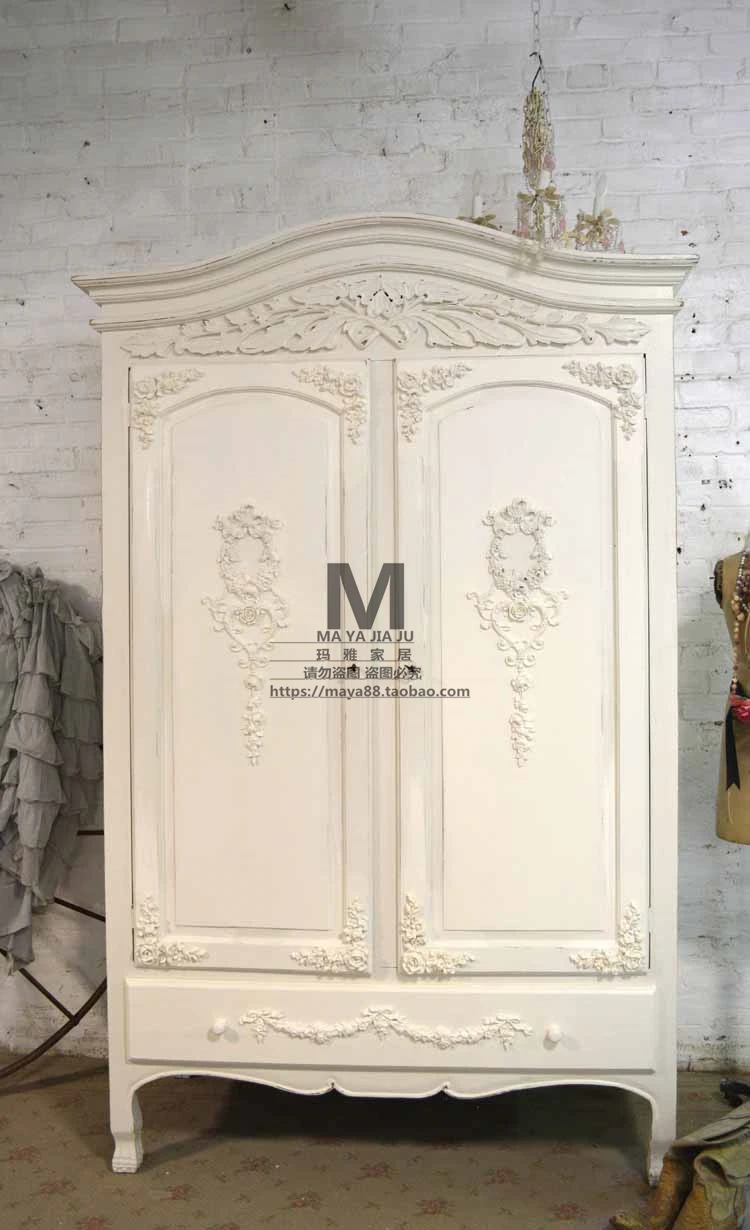 

American retro wardrobe oak solid wood hand-carved multi-functional French