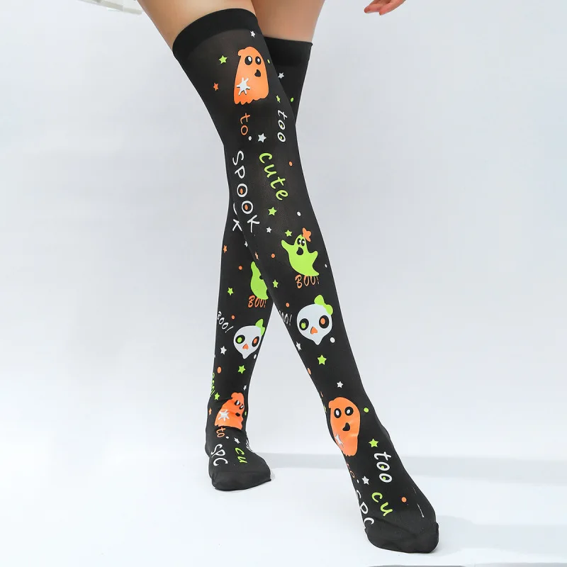 Halloween Long Socks Black Screen Ghostly Letters Adult Stockings