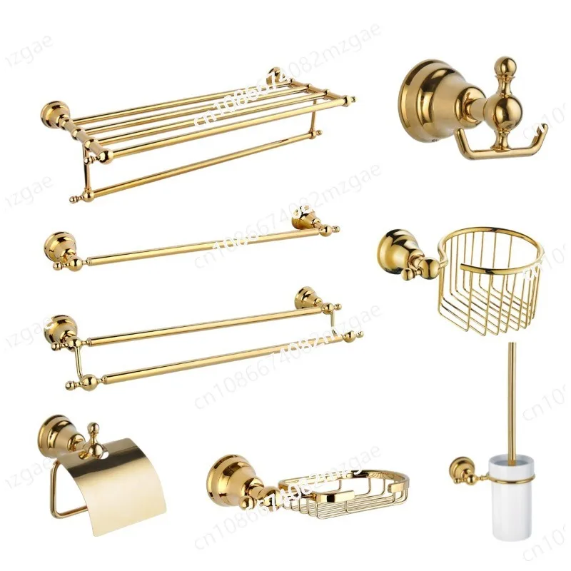 Stainless steel gold chrome plated simple towel rack bath towel rack set bathroom pendant simple retro bathroom pendant