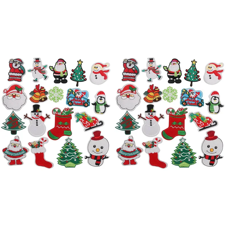 ABBN-Pañales de Navidad para coser, planchado, bordado, 36 Uds., árbol de Navidad, apliques bonitos de Papá Noel para manualidades DIY, decoraciones de ropa