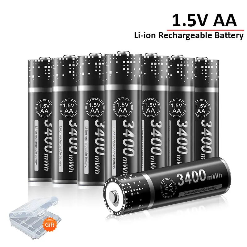 PALO 1.5V Voltage constant AA batterie Li-ion rechargeable Haute capacité 3400mWh AA batteries lithium-ion pour télécommande souris petit ventilateur Boîte à jouet électrique + batterie