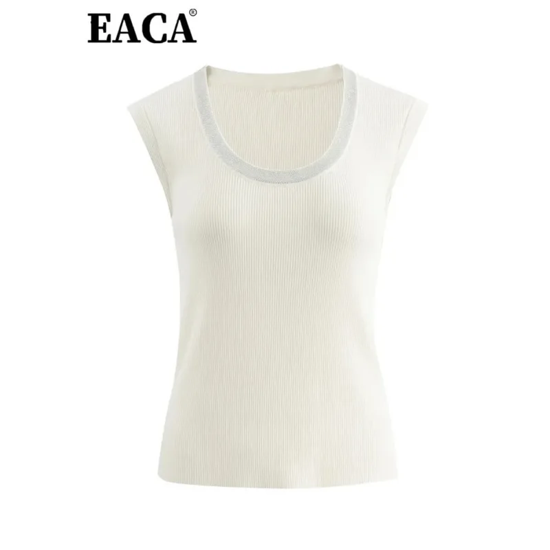 

EACA Design Sense Heavy Industry Neckline Nail Bead Chain Sexy Sleeveless Vest Slim Slim Top Women 2025 Spring Summer New Model
