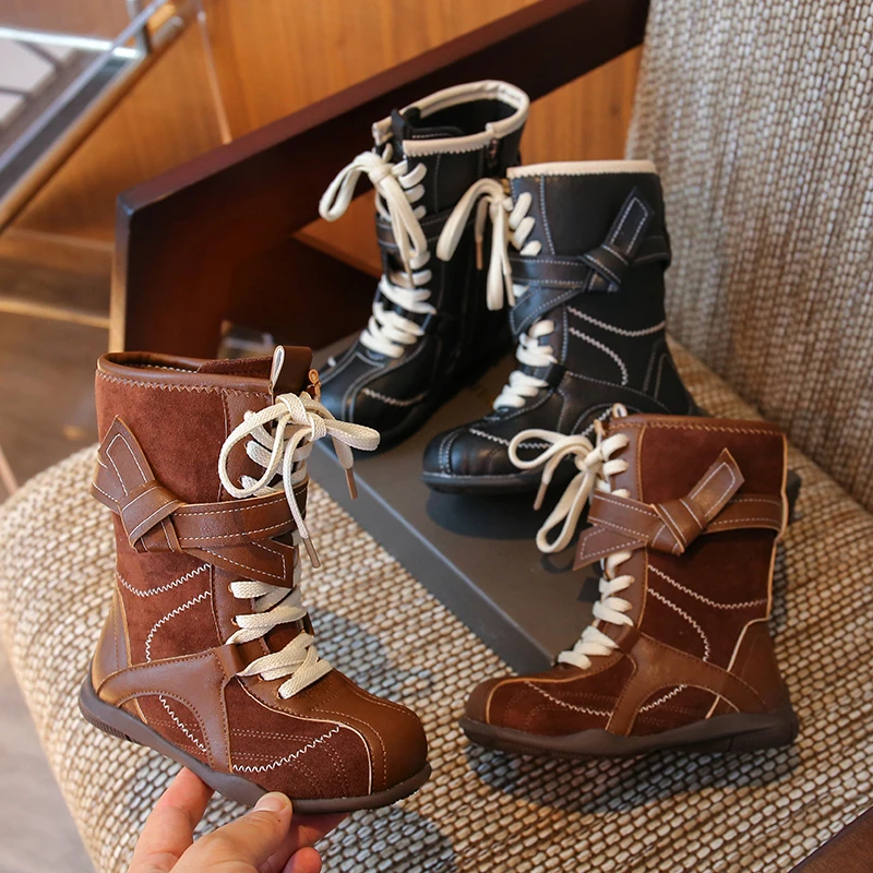 

Kids Western Boots Trendy Stitching Personalized Splicing Motorcycle Boots 2025 Autumn New Boys&girls Fashion Versatile Boots