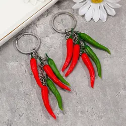 1PC Creative Chili Garlic Food Pendant Keychains Key Ring Women Men Red Color Simulation Vegetable Bag Jewelry Accessories