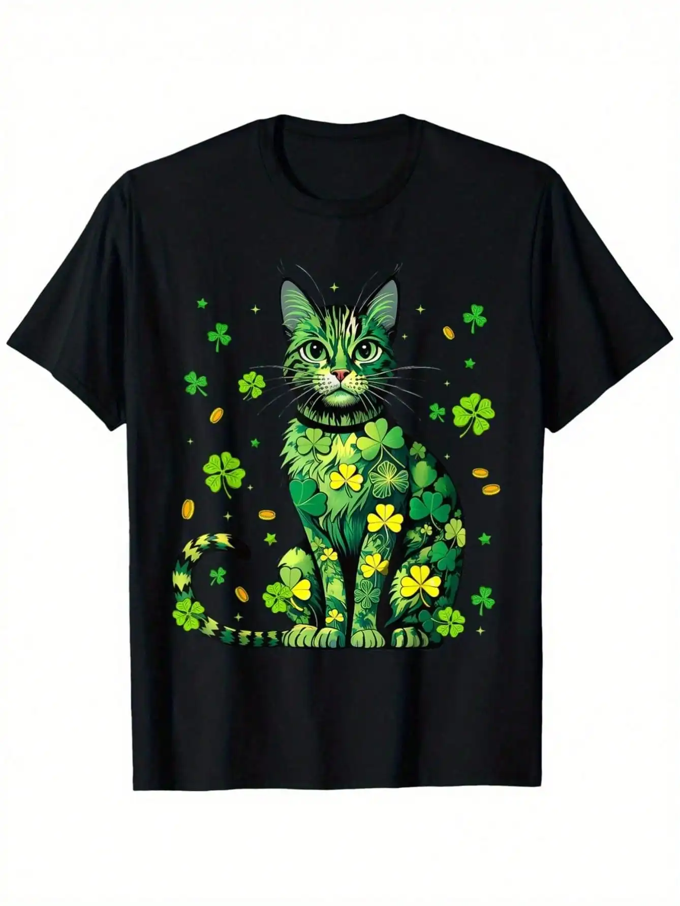 Camiseta de Mujer y Niña con Diseño Floral de Gato para el Día de San Patricio, Adecuada para Todos los Hombres y Mujeres, Camis